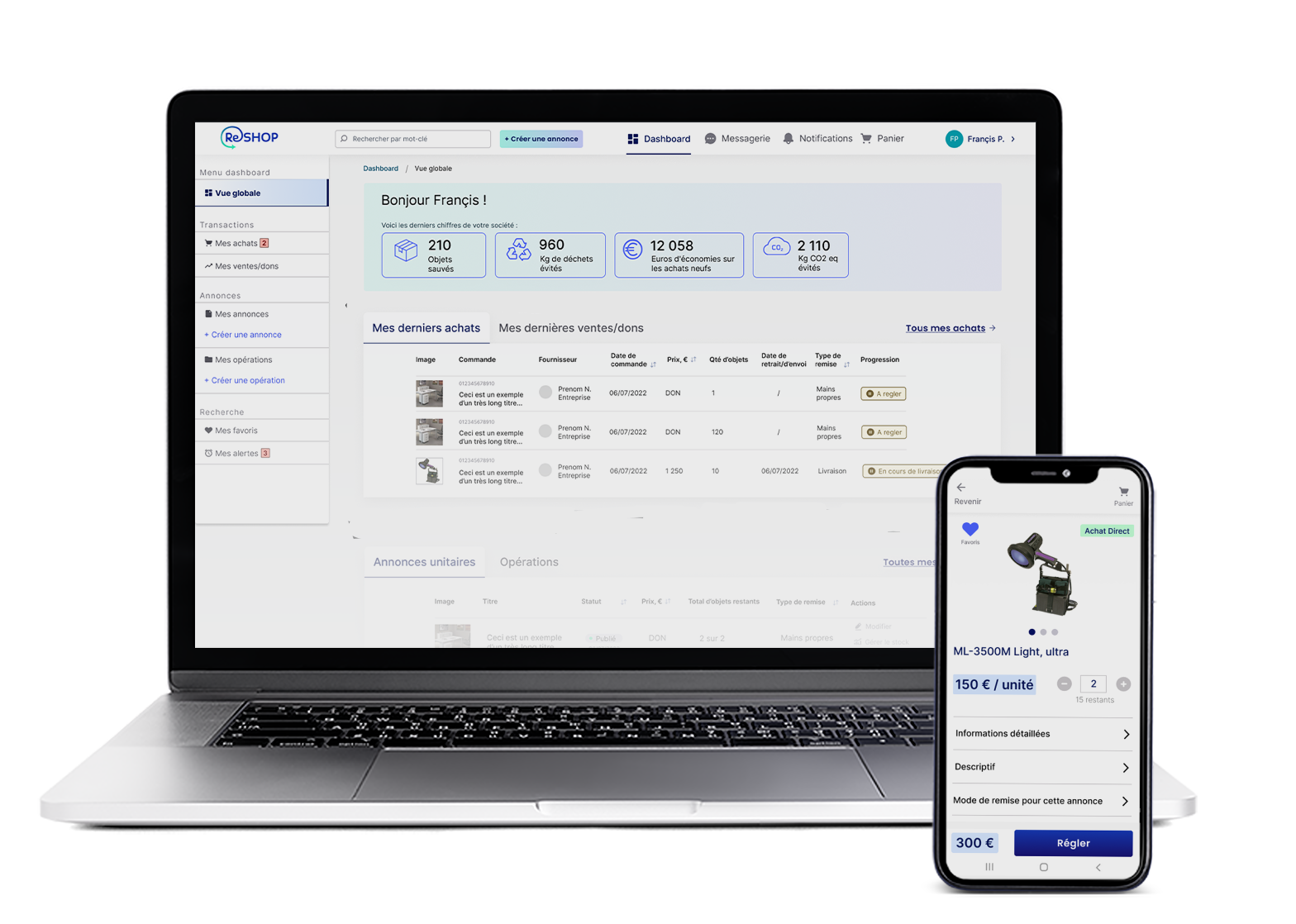 Interface MyTroc Pro sur PC et Mobile